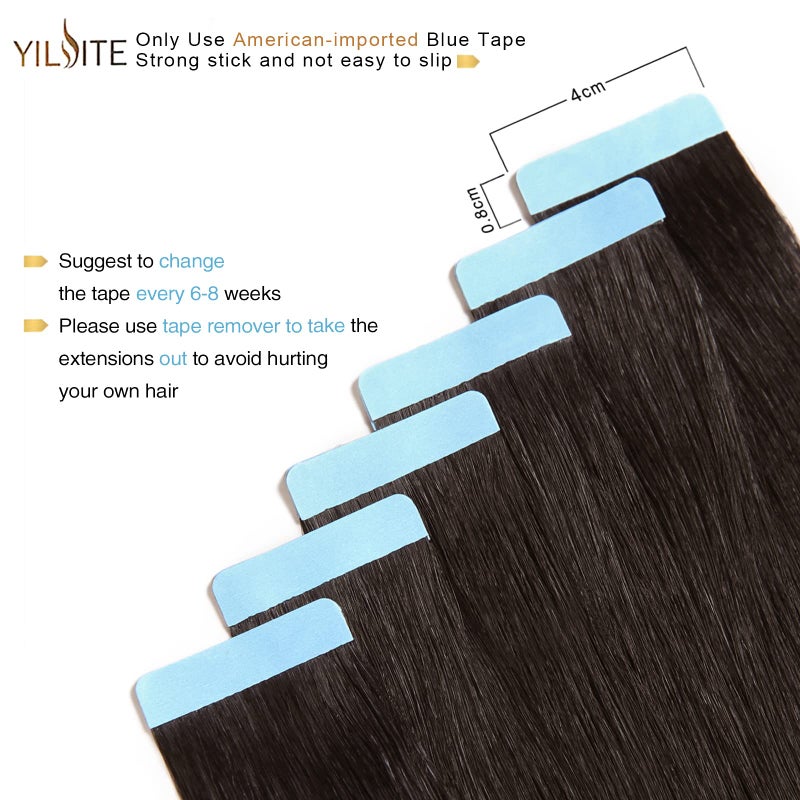 YILITE Off Black Tape in Hair Extensions Human Hair,20 inch 20pcs 50g Silky Straight Tape ins,Seamless Skin Weft Tape in Human Hair Extensions,Natural Black Extensions Real Human Hair - Image 2
